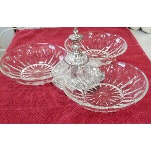 Princess House Regency Crystal 3‑Bowl Condiment Server – Vintage